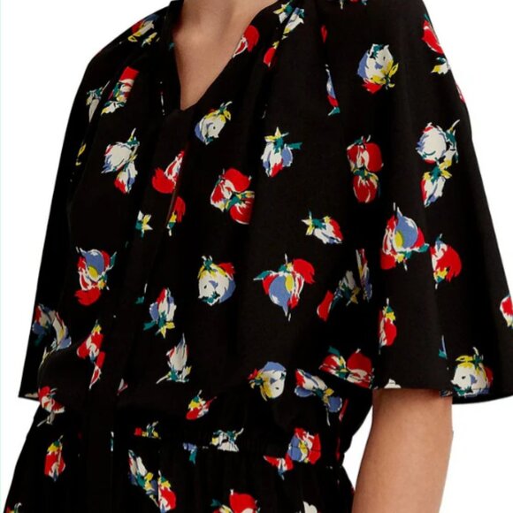 Ralph Lauren Women's Black Floral Crepe Tie-Neck Dress Size 4 - Picture 3 of 4